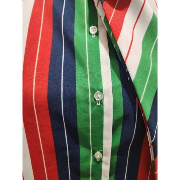 Vintage 1970s Red Green Blue White Sleeveless Bow Neck Blouse 70s Judy Bond CUTE - Picture 3 of 6